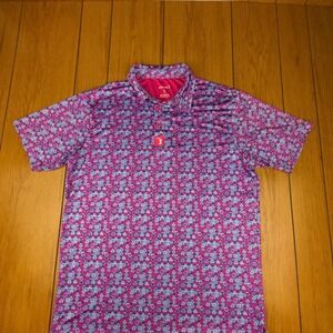 BOGEYBROS Golf Polo Shirt Mens‎ Large Pink Blue Geometric Pattern Short Sleeve